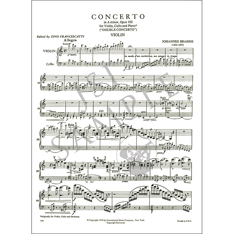 Double Concerto In A Minor, Op. 102, Violin/cello/piano; Johannes ...