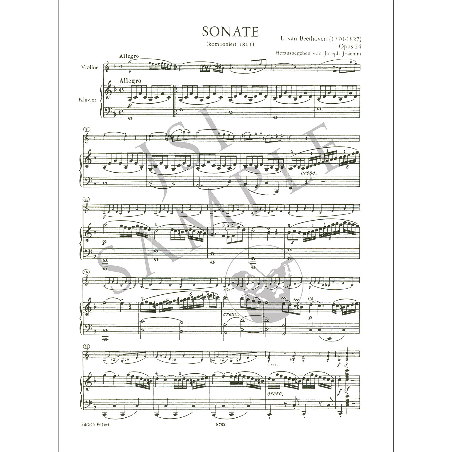 Sonata No. 5 in F Major, Op.24 'Spring', for violin and piano 