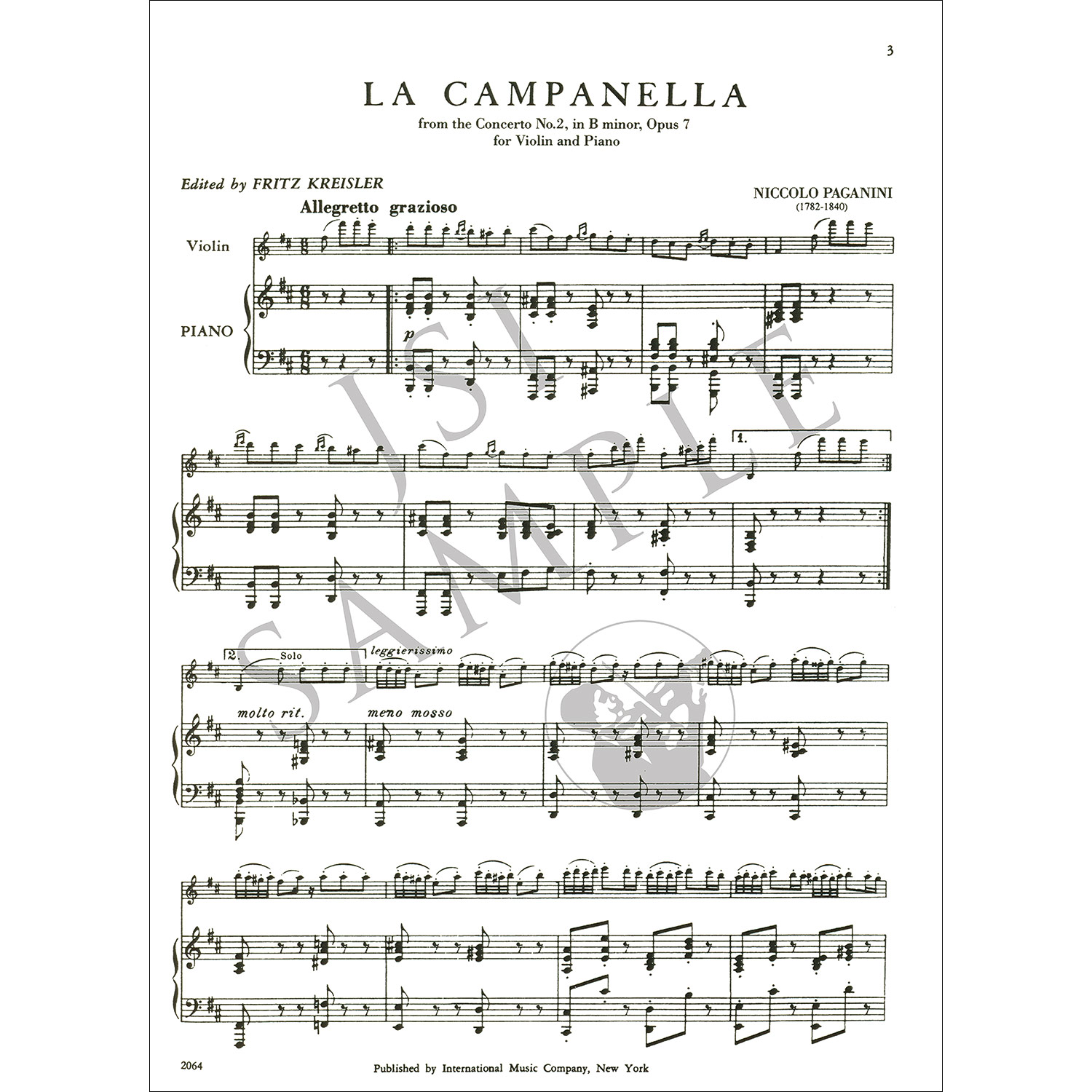 2 Pieces: La Campanella and Moto Perpetuo Violin and Piano - Nicolo  Paganini