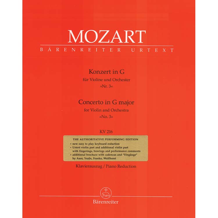 Concerto No 3 In G Major K 216 For Violin Urtext Wolfgang Amadeus Mozart Barenreiter